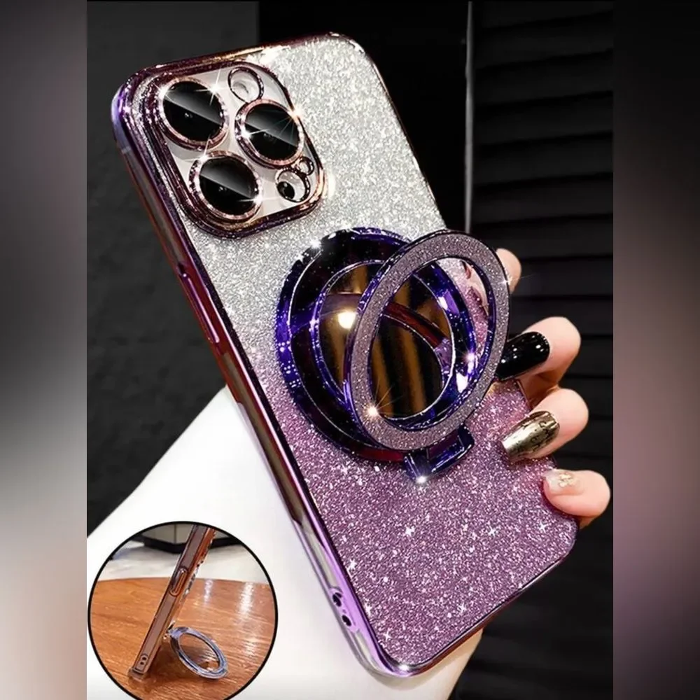 Glitter Purple Mirror iPhone Case with Ring Holder (201)
